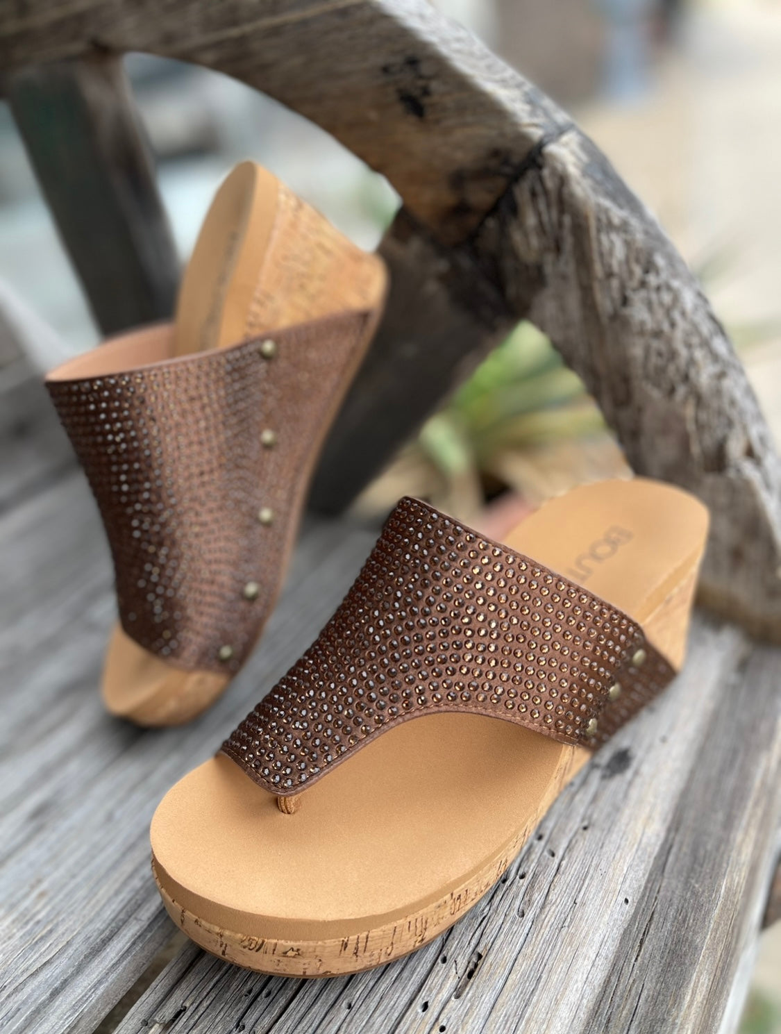 BROWN CRYSTAL FLIRTY WEDGE BY CORKY'S