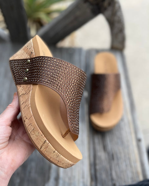 BROWN CRYSTAL FLIRTY WEDGE BY CORKY'S