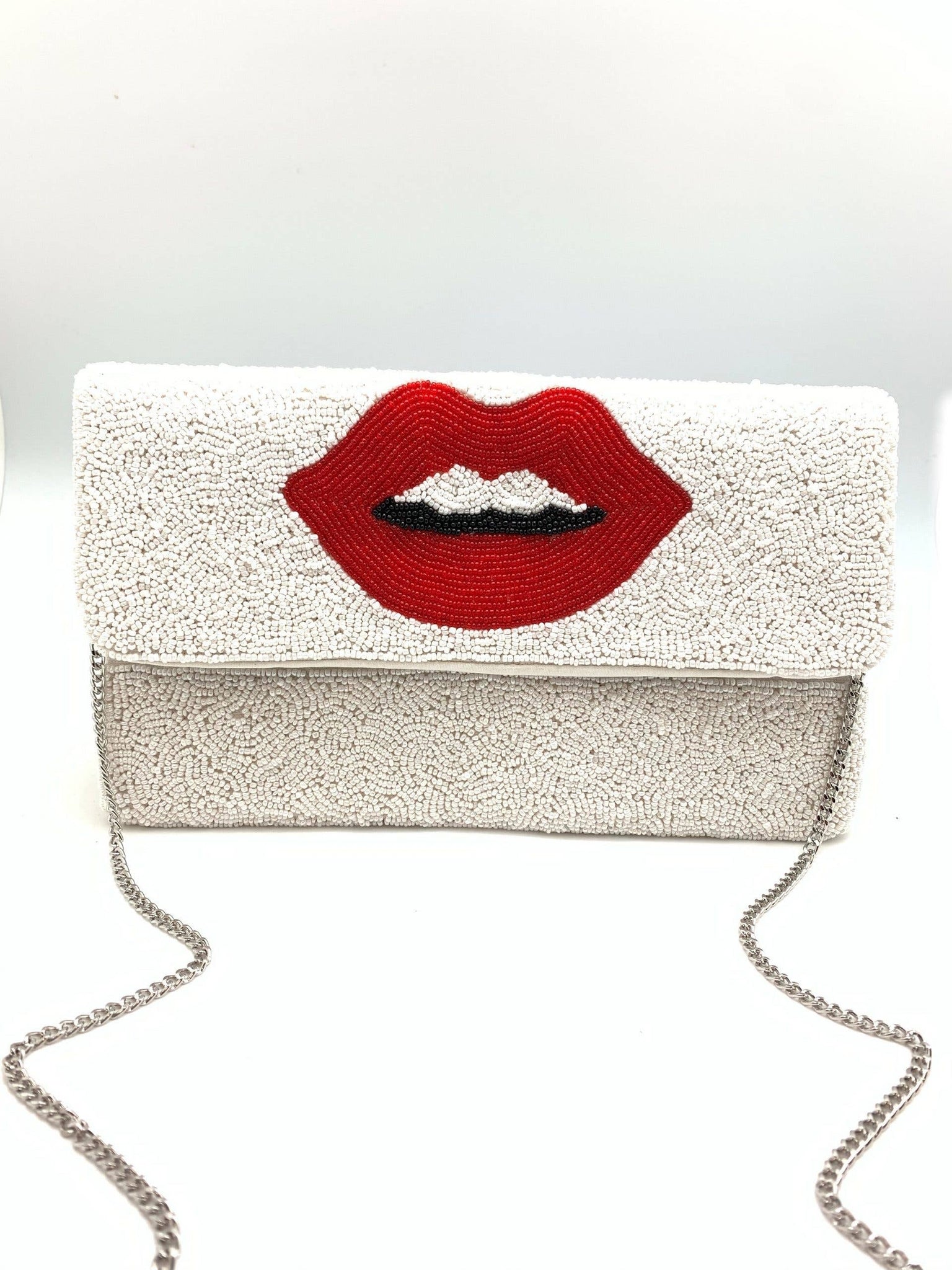 LIPS BEADED CLUTCH BAG