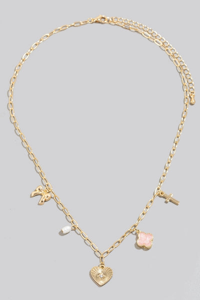 GEMMA BOW CHARM NECKLACE - PINK