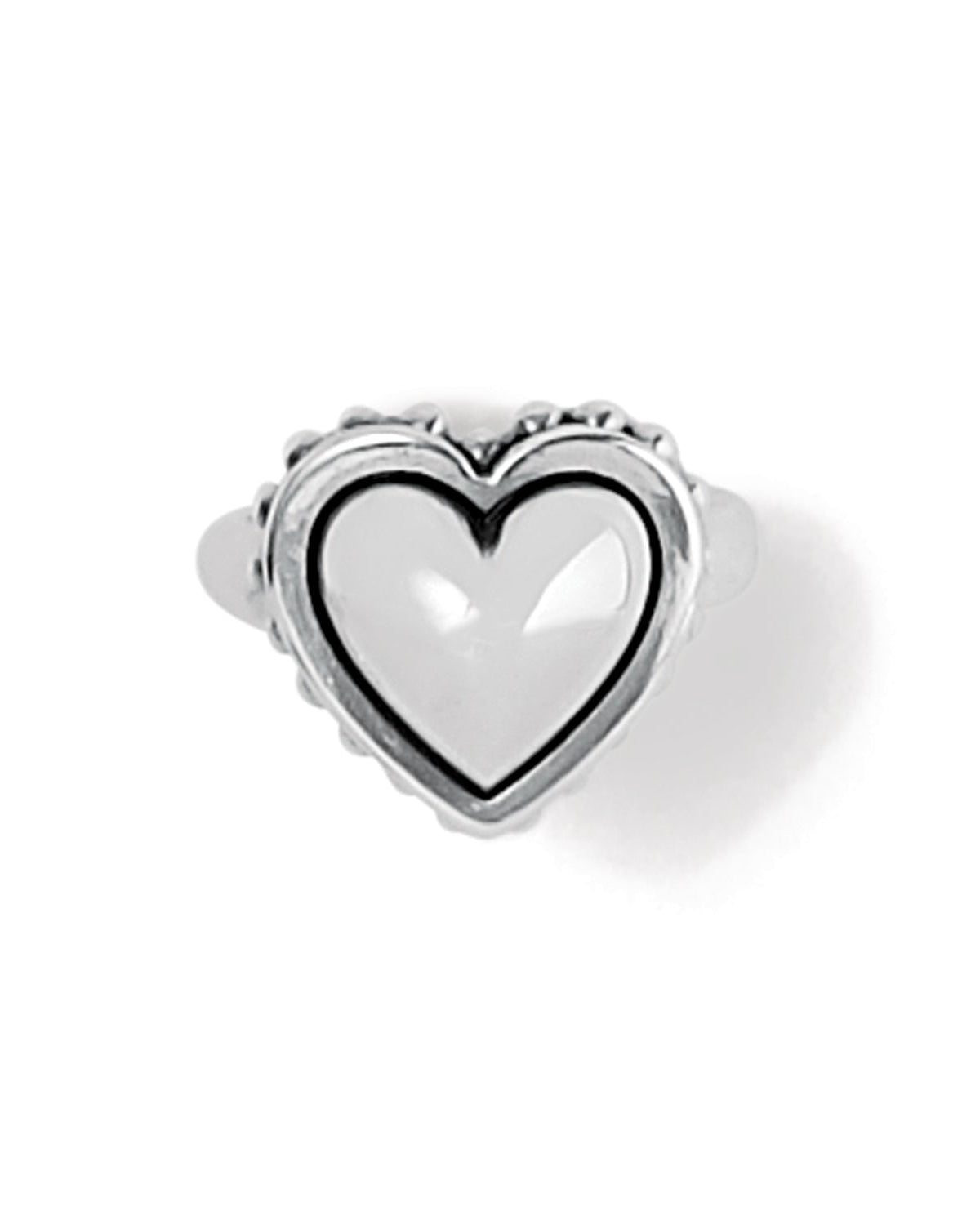 Silver heart-shaped ring on a white background
