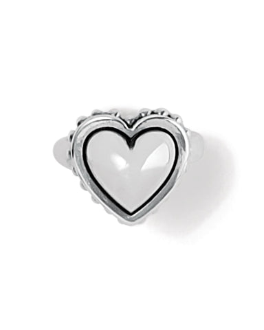 Silver heart-shaped ring on a white background