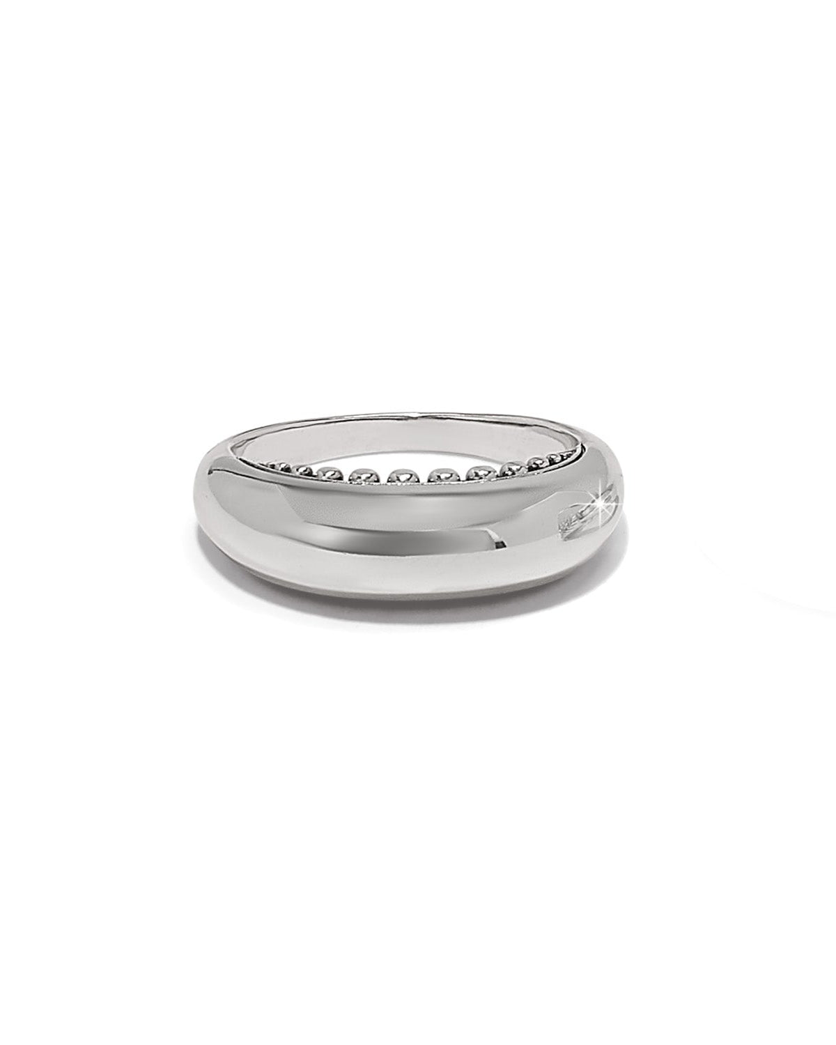 Silver ring with small diamonds on a white background