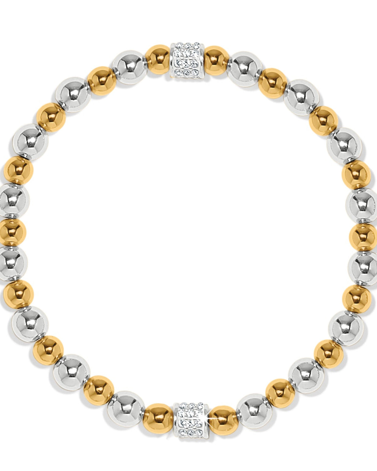 Bracelet with alternating gold and silver beads on a white background