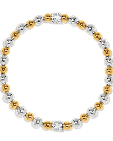 Bracelet with alternating gold and silver beads on a white background
