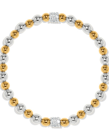 Bracelet with alternating gold and silver beads on a white background
