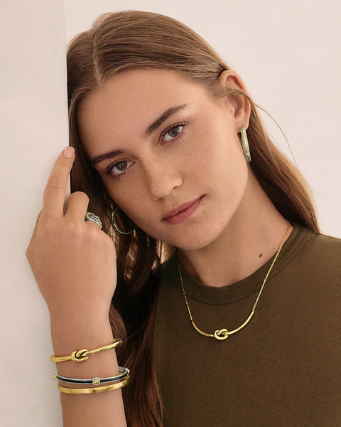 Interlok Single Knot Gold Hinged Bangle - Brighton