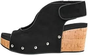 FRISKY WEDGE BY CORKYS - BLACK FAUX SUEDE