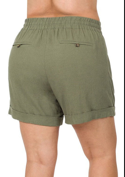 STUCK ON YOU LINEN SHORTS - OLIVE