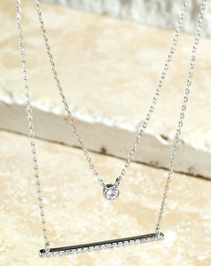 CUBIC ZIRCONIA AND CRYSTAL BAR NECKLACE