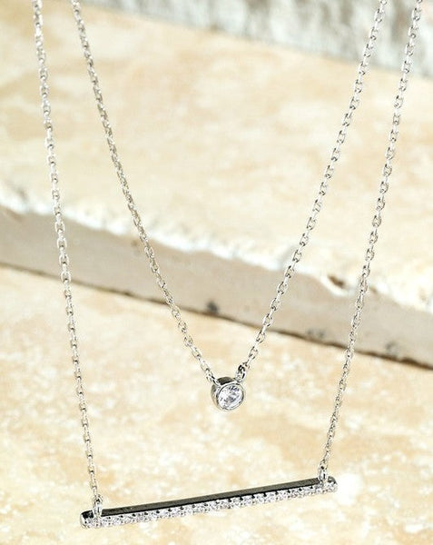 CUBIC ZIRCONIA AND CRYSTAL BAR NECKLACE