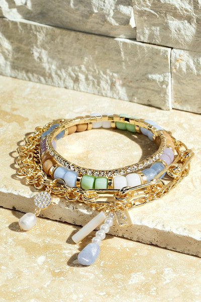THINK TWICE LAYERED CHARM BRACELET SET - Salty Lime Boutique