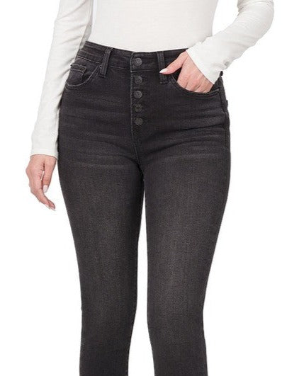 HIGH RISE BUTTON FLY SKINNY JEAN BY ZENANA - Salty Lime Boutique