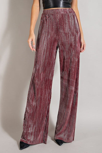TEAGAN METALLIC HIGH WAISTED PANTS - WINE - Salty Lime Boutique