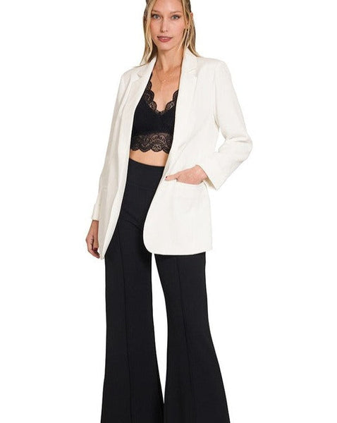 TESSA WOVEN CLASSIC BLAZER  - IVORY - Salty Lime Boutique
