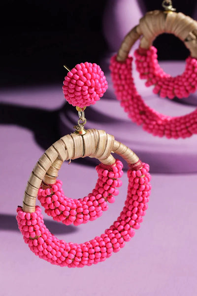 HAPPY THOUGHTS RATTAN AND SEAD HOOP EARRINGS - 3 COLORS