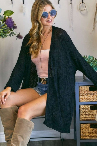 CRAZY FOR YOU LOOSE CARDIGAN - BLACK - Salty Lime Boutique