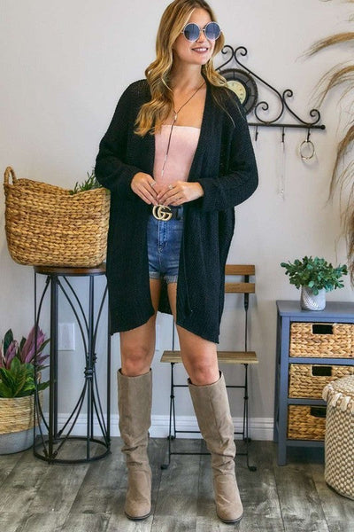 CRAZY FOR YOU LOOSE CARDIGAN - BLACK - Salty Lime Boutique
