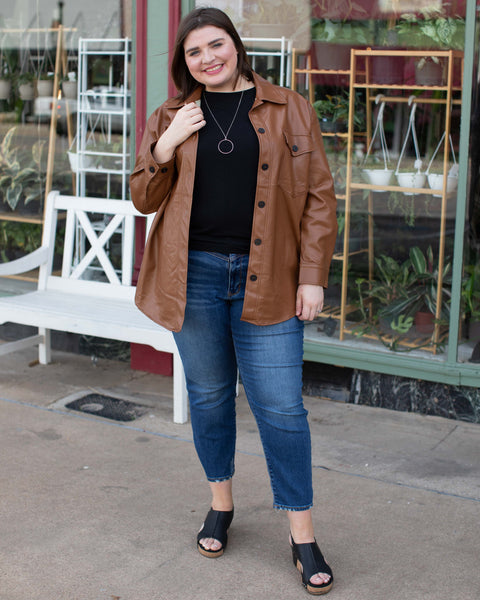 CURVY ZOLA FAUX LEATHER JACKET - CAPPUCCINO