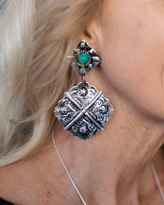 NAVAJO SEMI STONE CONCHO EARRINGS - Salty Lime Boutique