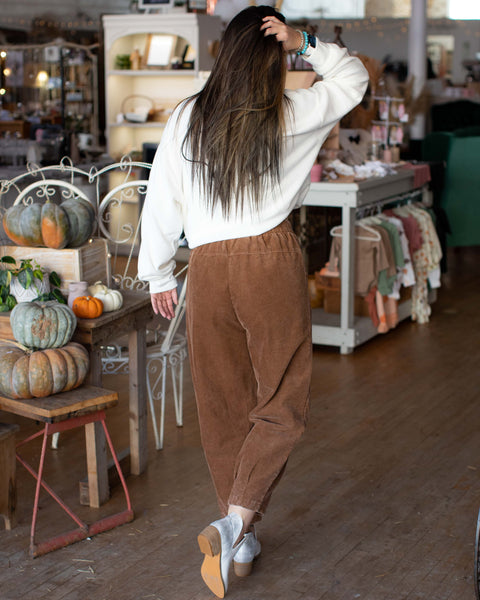 KAURI MINERAL WASH CROPPED CORDUROY PANTS - CAMEL - Salty Lime Boutique