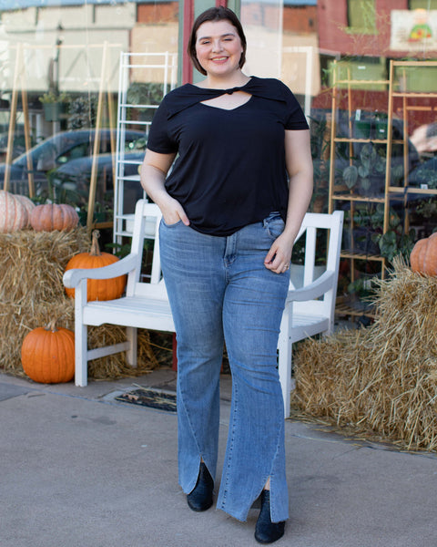 CURVY HR TWISTED HEM FLARE JEAN BY RISEN - Salty Lime Boutique