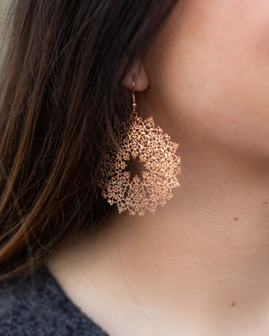 CAMBRI ROSE GOLD METAL FILIGREE EARRINGS - Salty Lime Boutique
