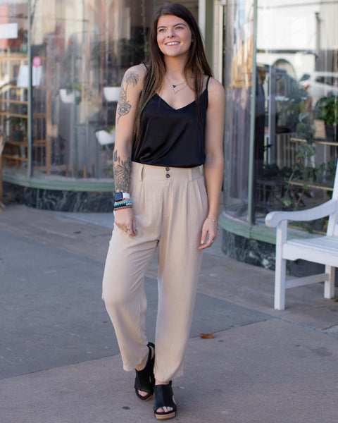 TAKE A WALK HIGH-WAISTED PANTS - CAFFE LATTE - Salty Lime Boutique