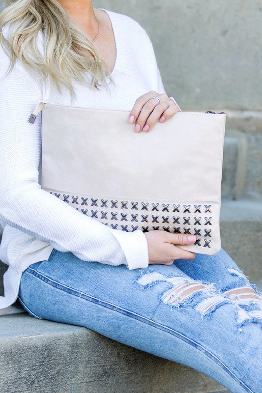 OVERSIZE CROSS STUDDED CLUTCH – Salty Lime Boutique