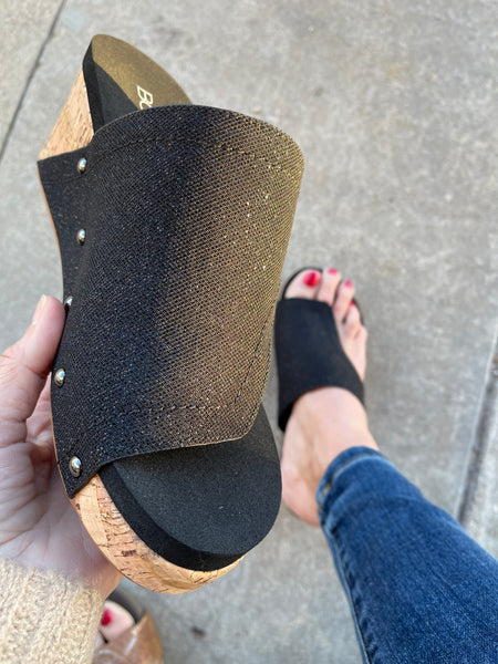 FLIRTY WEDGE BLACK SHIMMER BY CORKY'S