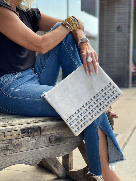 OVERSIZE CROSS STUDDED CLUTCH - Salty Lime Boutique