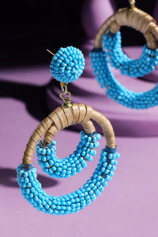 HAPPY THOUGHTS RATTAN AND SEAD HOOP EARRINGS